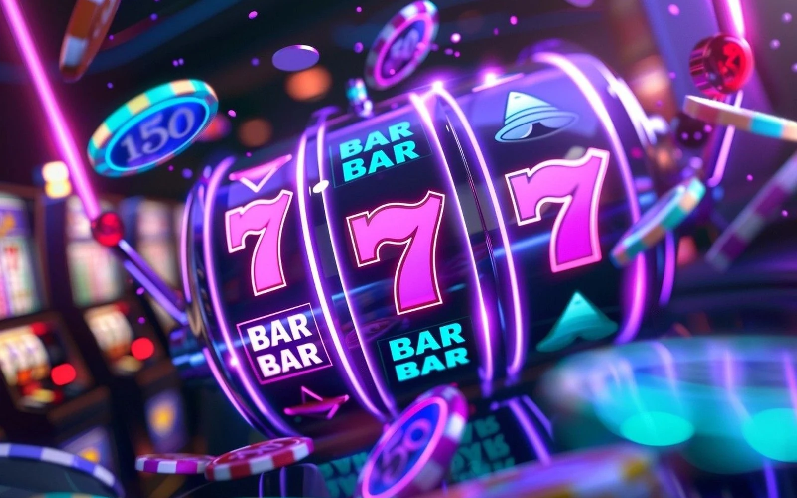 Ilustrasi layar slot dengan reel, simbol khusus, dan fitur bonus
